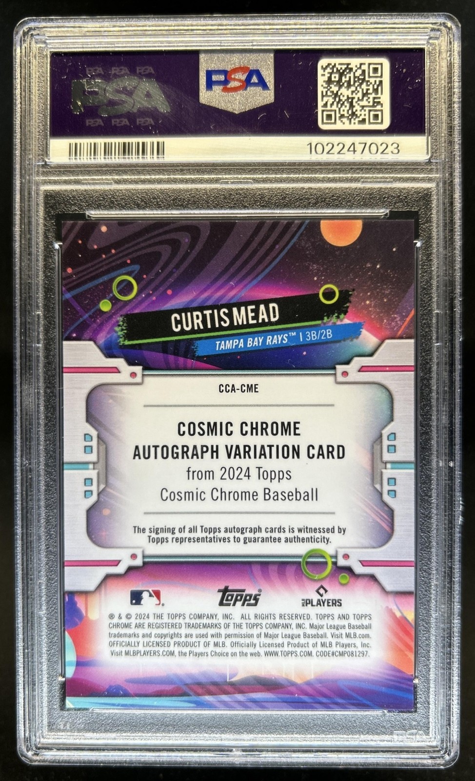 2024 Topps Cosmic Chrome Curtis Mead Auto RC Refractor Orange #/25 PSA 10 view 2