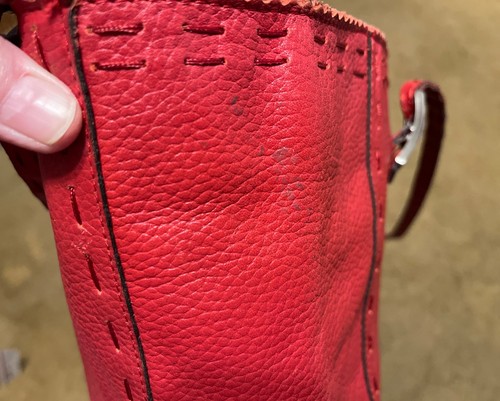 CHICO'S Red Pebbled Leather Medium Size Shoulder Bag Tote Shopper Top Stitching - Picture 13 of 14