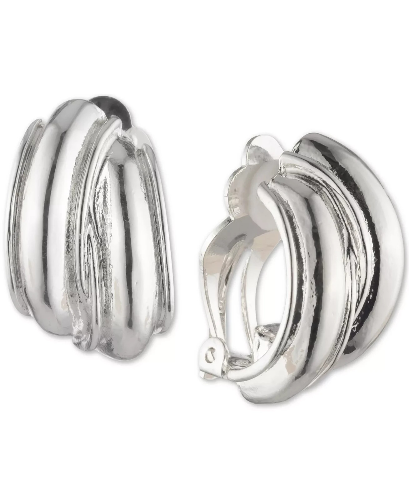 "Anne Klein Silver-Tone Small Hoop Button E-Z Comfort Clip-On Earrings, 1\""