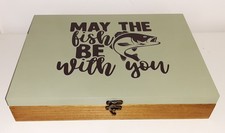 Handmade Vintage Rustic Style Wooden Fishing Tackle Box 33.5x24.5cm