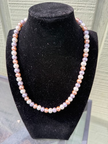 Single Strand Pearl Necklace- Soft cream,soft rose gold and pale lavender