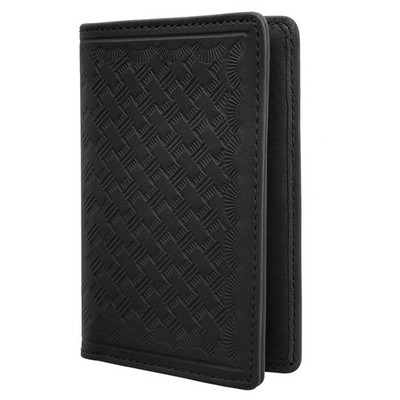 ASR Federal Leather Bifold Minimalist Double ID Card Holder, Black Basketweave