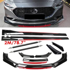 Glossy Black Look Red Front Lip Chin Bumper Side Skirt For Mazda MX-5 Miata