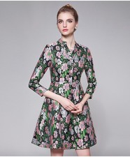 Jacquard Weave Floral Print Skater Dress