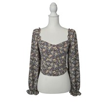 Cottage Feminine Floral Balloon Sleeve Corset Top Small Ruffle Boning ASTR