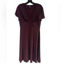 Chaps Burgundy Short Sleeve Flare Dress Size M