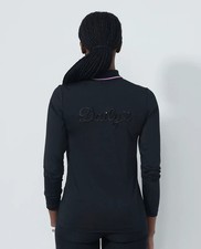 Daily Sports L Sleeved Golf Shirt Embroidered Logo Black + Lilac Trim Diamante