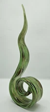 Murano Style Abstract Swirl Art Glass Table Sculpture Green Black Gold Color 16”