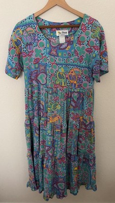 VTG Two Potato Laguna Beach Whimsical Tiered Maxi Dress Large Colorful Cotton