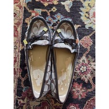 Coach Frida Brown Signature Canvas Loafers with Patent Trim