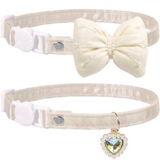 2-Pack Cotton Breakaway Cat Collar for Girl Cats - Beige Bow  Pink  Purple