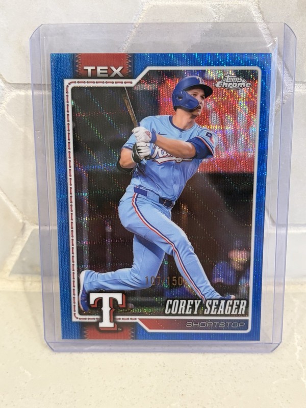2026 Topps Chrome Corey Seager Blue Wave Refractor 107/150 #28 Texas Rangers