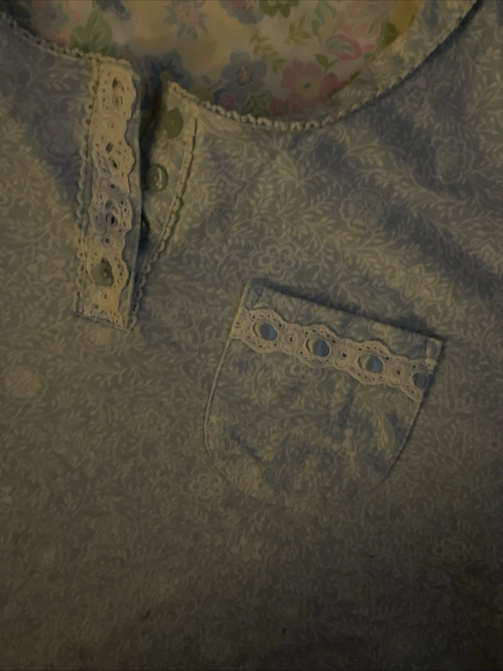 Camisa de Noche Karen Neuburger Azul Cielo Floral Estampado Cachemira Hasta la Rodilla XL Foto 2 de 3