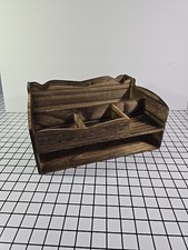 Wood Desk Organizer W/File Organizer Vintage Pen Pencil Holder w/ 9 Compartments