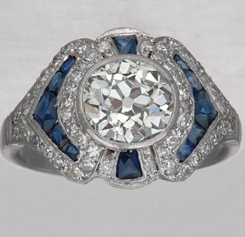 Vintage Art Deco Style Lab Created Diamond Engagement 14K White Gold Finish Ring