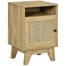 HOMCOM Bedside Table, Rattan Nightstand w/ Shelf, Cabinet, Natural