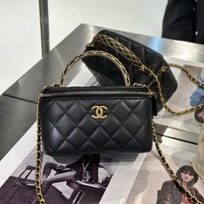 Chanel 23A Long Vanity Case Leather Gold HW Metal Woven Handle Bag [Duties Paid]