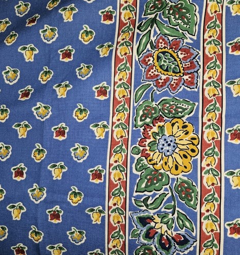 Vtg WAVERLY Cara Mia Blue Striped Cotton Fabric Flowers Fabric 2 Yrds 16" X 54" - Picture 3 of 11
