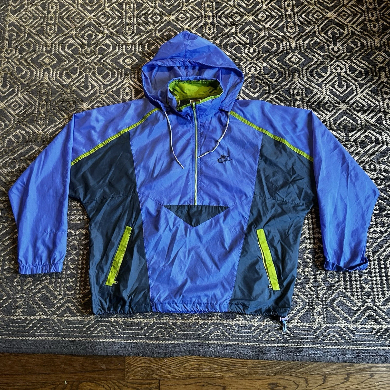 Vintage 90s Nike Gray Tag Windbreaker Jacket Color Blocked Hooded Size L