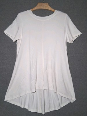 #ad Kleen Women#x27;s Lagenlook Tunic Top Large Ivory Cotton Blend Hi Lo Beach Boho $27.95