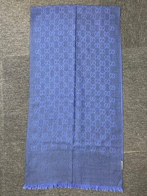 Gucci GG Silk Wool Muffler Scarf Blue Excellent Condition | eBay