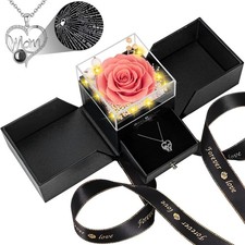 Unique Mother's Day Gifts for Mom, Preserved Real Roses I Love You Necklace -