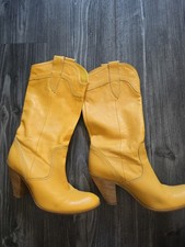 Cowboystiefel Damen 39 Gelb LEDER Sommerstiefel, Blockabsatz HOLZOPT