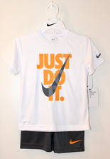 NWT Nike Little Boys Dark Gray Just Do It. Logo SS 2pc Short Set sz 6