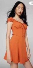 NEW Urban Outfitters Kimchi Blue Size Small Blair Mini Dress Ruffle Orange