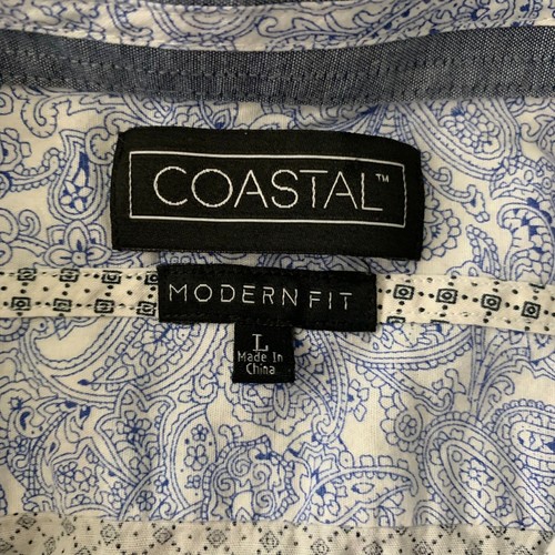 Coastal Flip Cuff Button Up Shirt L White Geometric Modern Fit Long Sleeves - Picture 6 of 6
