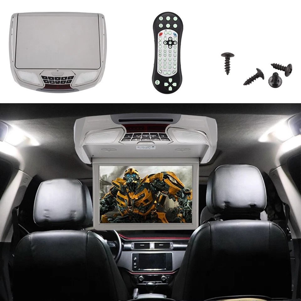 12.1" Car Flip Down Overhead Roof Mounted Monitor w/ DVD Player Wide Screen Gray - Image 3 of 4