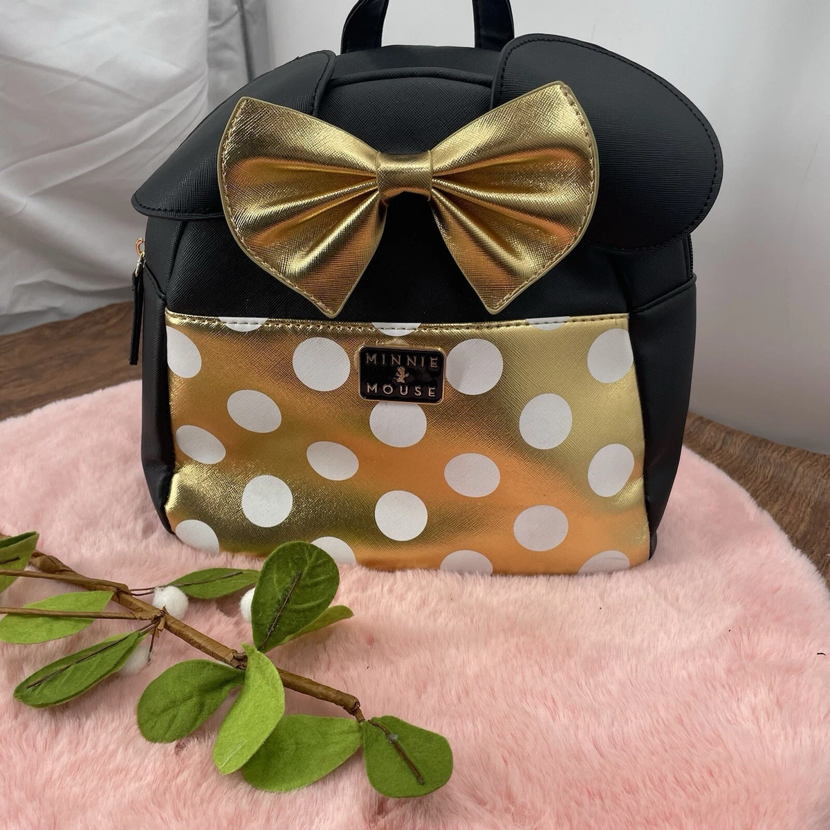 Disney Minnie Mouse Gold Polka Dot Mini Backpack Bow Ears Faux Leather Kidcore Disney Minnie Mouse Polka Dot Bow Women main image 4