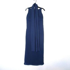 Rhapsody Dress Gown Women 4 Navy Crepe Long Evening Sleeveless Backless Shawl