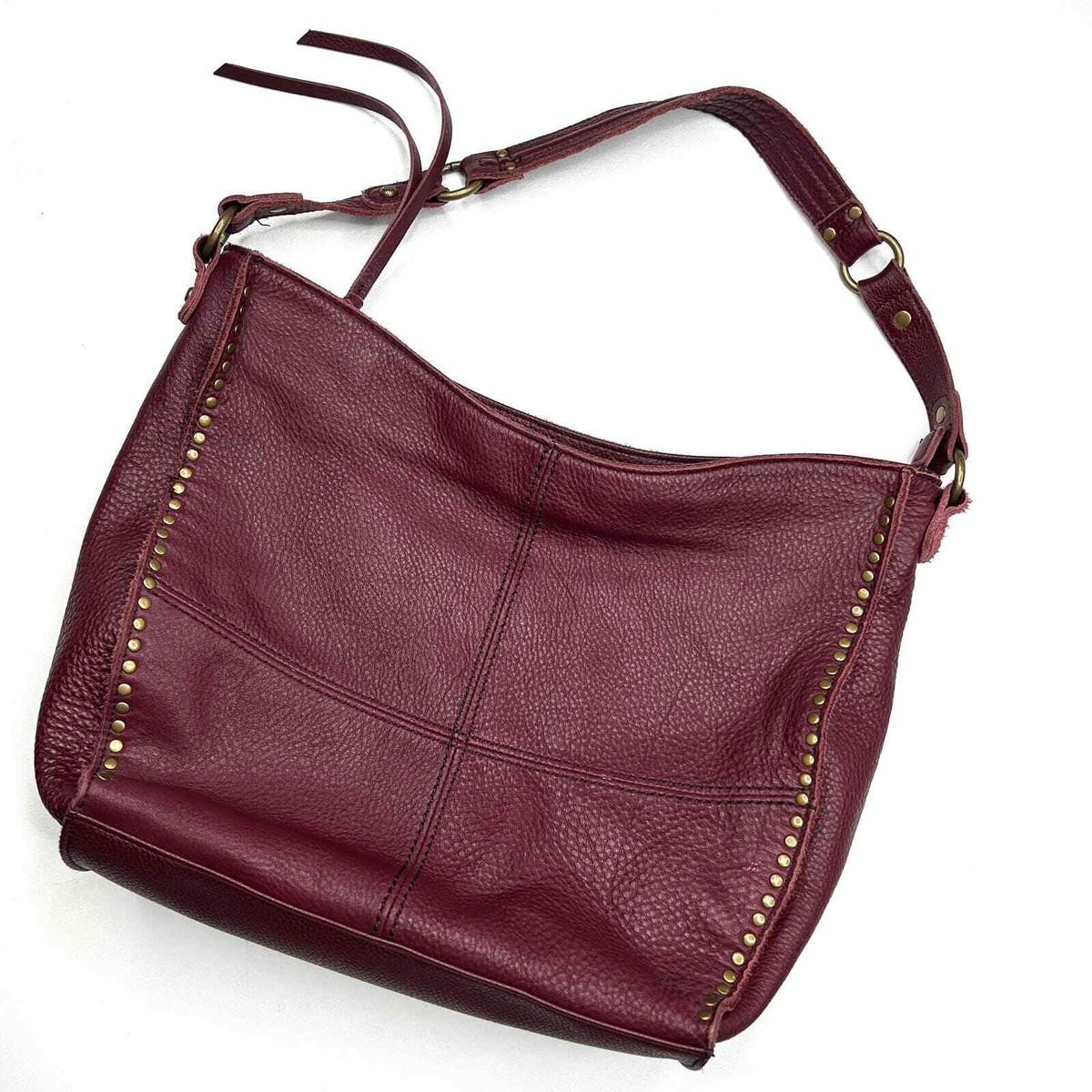 SAK Genuine Leather Dark Wine Red Shoulder Hobo Bag