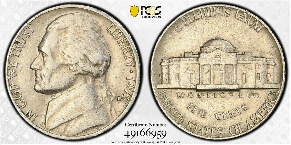 PCGS XF-45! 1975-D HIGH D MISPLACED MINTMARK JEFFERSON NICKEL - Image 3 of 3