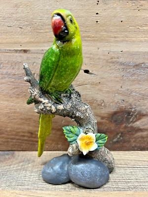 Parrot Bird On Branch Resin Figurine 7'' x 4''