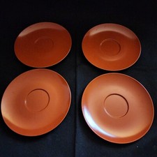 Vintage Red Melamine Melmac Saucer Plates Coral 6” Set Of 4 Made In The USA