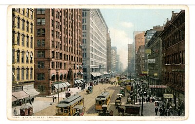 Street Cars, Commercial Activity on State Street, Chicago IL 1915-1930 Postcard