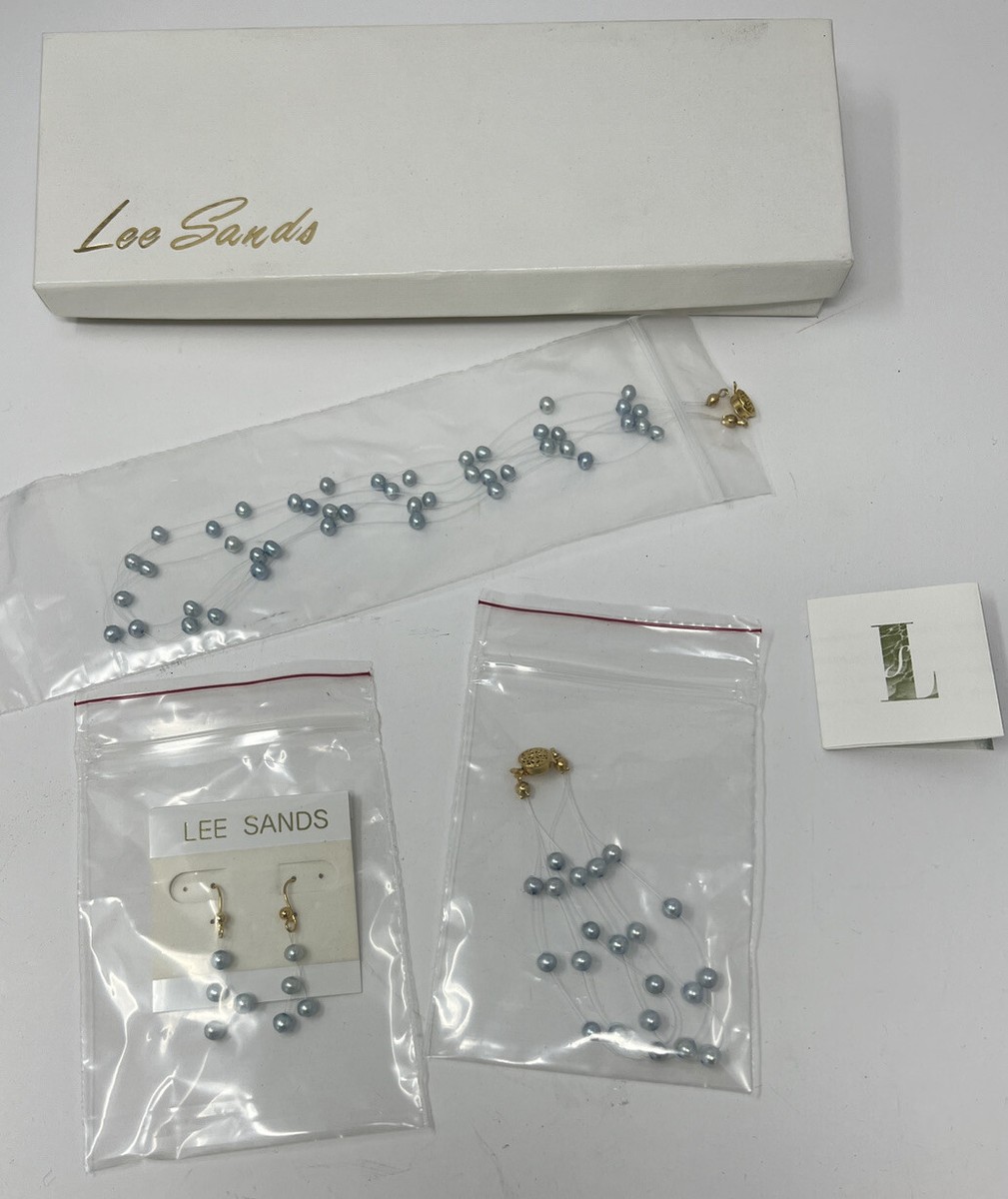 Vintage Lee Sands Floating Blue Pearl Necklace Bracelet Dangle Earring Set - Main Image