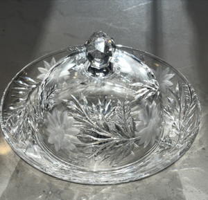 Vintage EAPG Flower Clear Glass Covered Butter Dish Mosser Ohio 8"