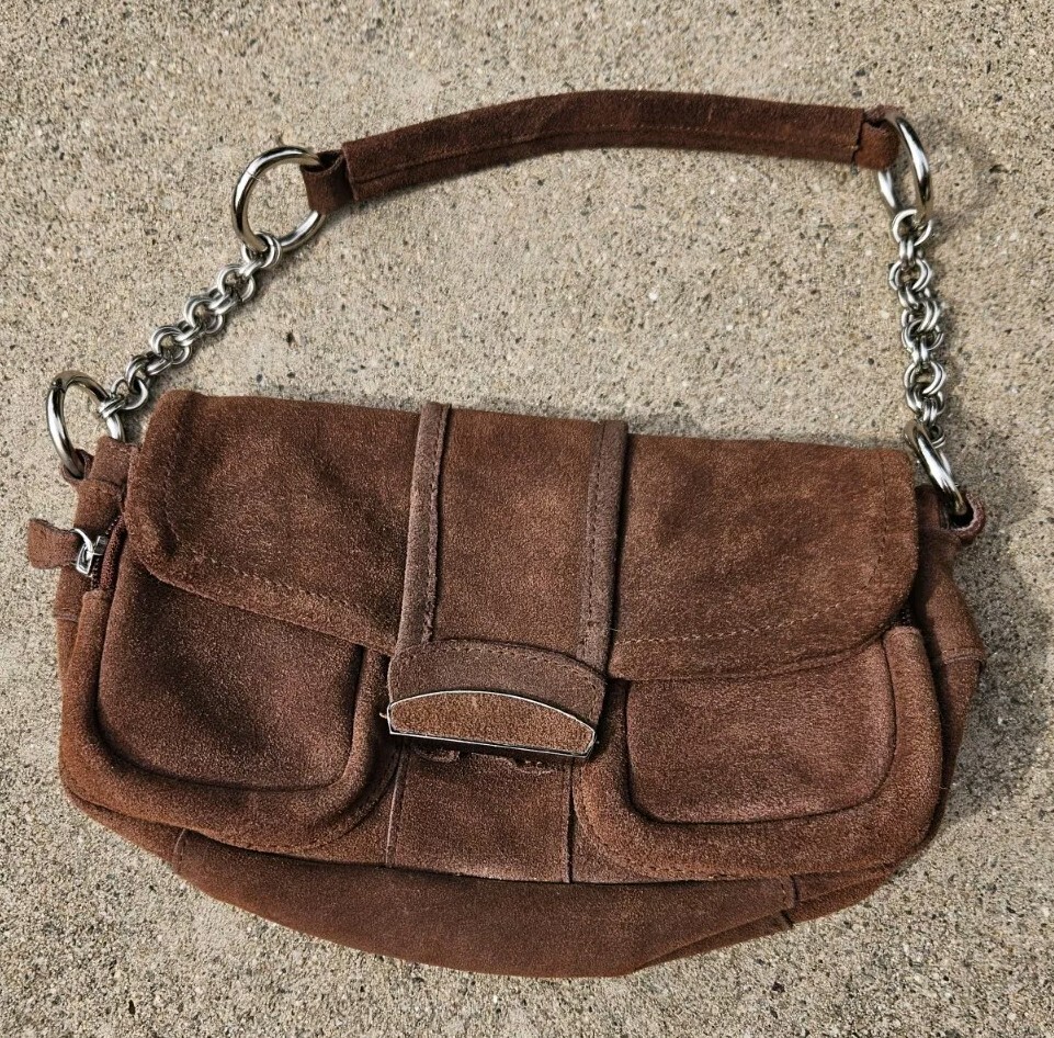 Vintage Y2K 2000s Neutral Brown Chain Suede Leather Top