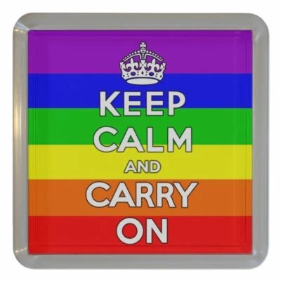 Gay Flag Keep Calm and Carry On - Clear Plastic Tea Coaster Beer Mat BadgeBeast