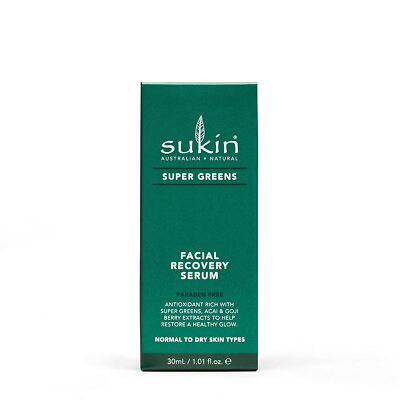 Sukin Super Greens Facial Recovery Serum Antioxidant Paraben Free 1.01 Fl Oz