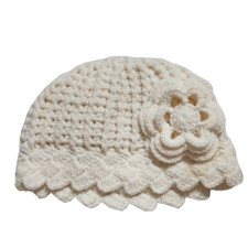 Baby Girl Size 12/18M Ivory Knit Flower Hat