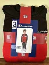 Champion Toddler Boys' Red/Black Active Hoodie, Joggers & Tee Set - 18M