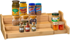 Spice Rack Kitchen Cabinet Organizer - 3 Tier Bamboo Expandable Display Shelf