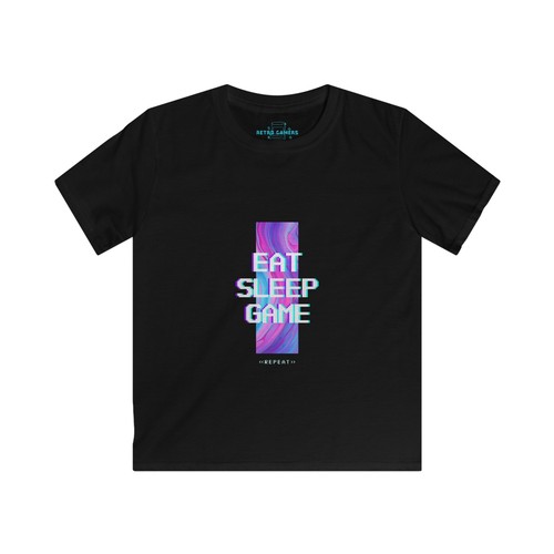 Kids' Gamer Tee - Eat Sleep Game Repeat Shirt with Trippy Background - Picture 4 of 21