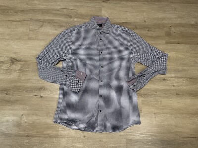 Men s H&M Button Down Shirt Premium Cotton Sz M White Red Long Sleeve Casual