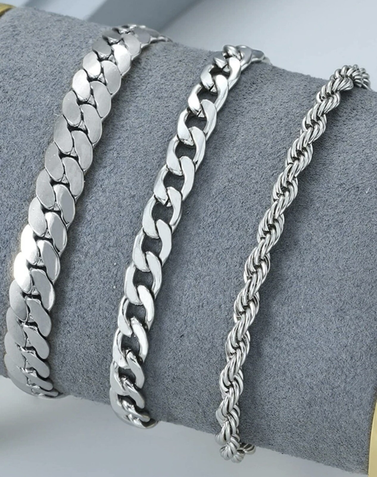 Lot bijoux homme femme 3 bracelets argentés en maille torsadée idée cadeau idéale