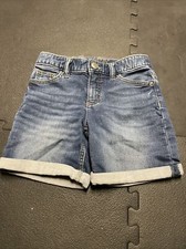 Justice Girls Size 12 Blue Denim Jean Stretch Shorts Cuffed